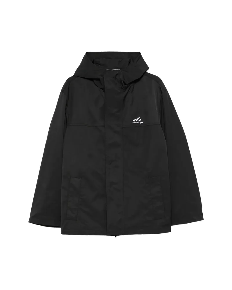Balenciaga Hooded Logo-print Jacket Black