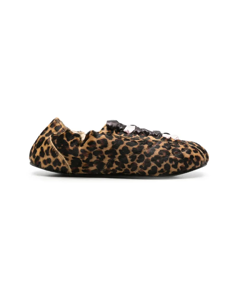 Repetto Leopard-print Lace-up Ballet Flats Brown