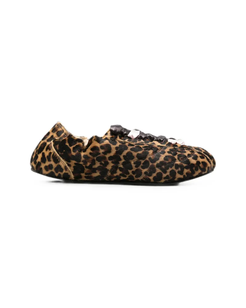Repetto Leopard-print Lace-up Ballet Flats Brown