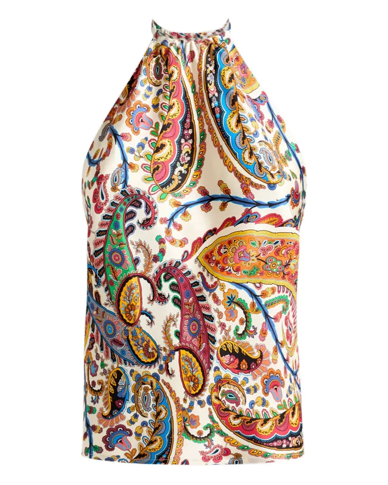 Etro Floral Paisley Halterneck Blouse Neutrals