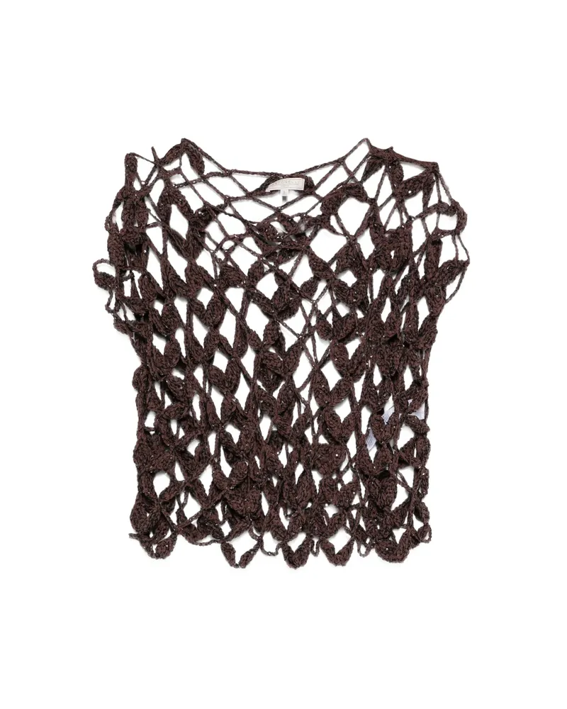 Antonelli Firenze Crochet Open Knit Top Brown
