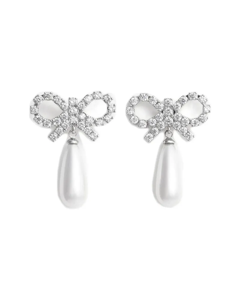 Self-Portrait Bow Pearl-embellishment Earrings Silver