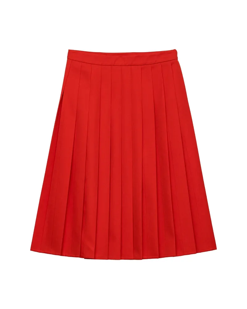 Prada Pleated Gabardine Midi-skirt Red
