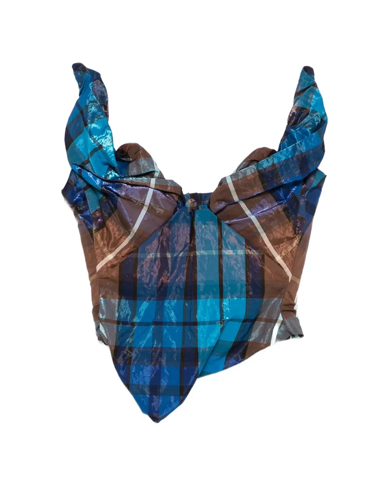Vivienne Westwood Tartan-print Draped Corset Top Blue