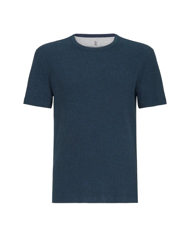 Brunello Cucinelli Denim-effect Ribbed Cotton Jersey Crew-neck T-shirt Blue