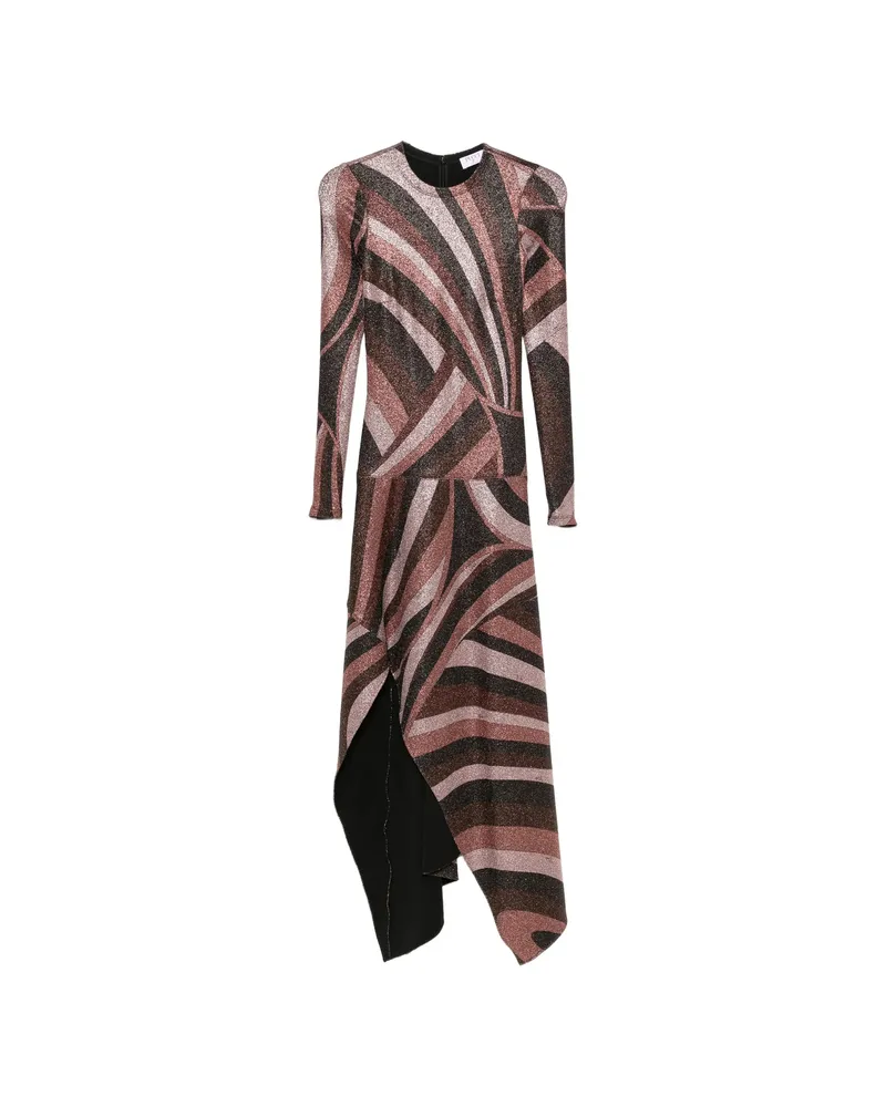 Emilio Pucci Marmo-print Handkerchief-hem Asymmetric Dress Brown