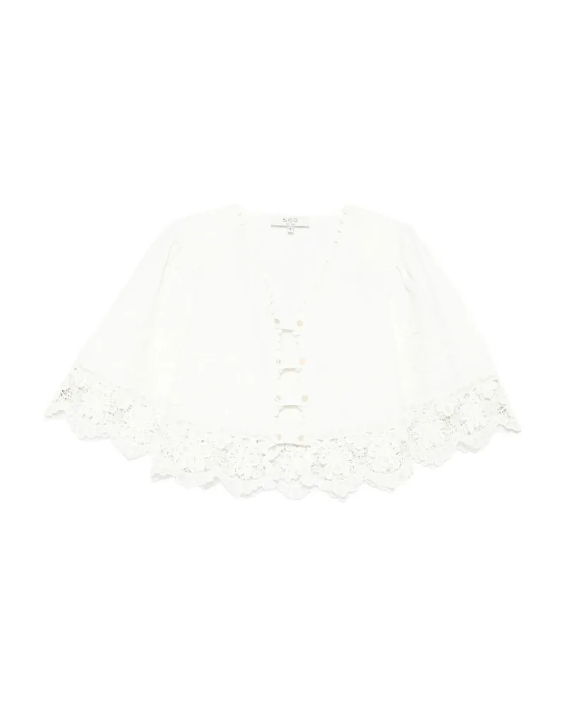 Sea Lace-trimmed Buttoned Blouse White