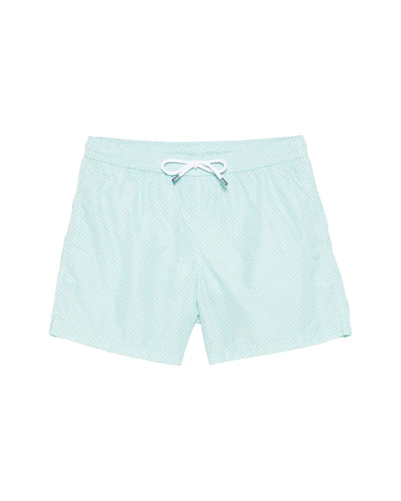 Fedeli Drawstring Patterned Swim Shorts Blue