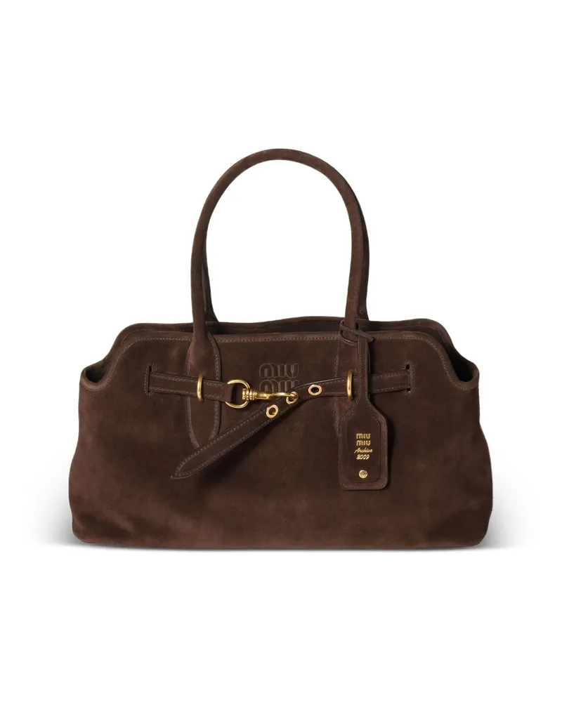 Miu Miu Aventure Suede Buckle-fastening Tote Bag Brown