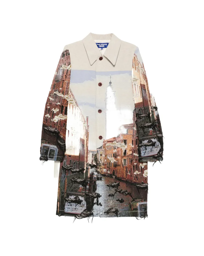 Junya Watanabe Tapestry Frayed Coat Neutrals