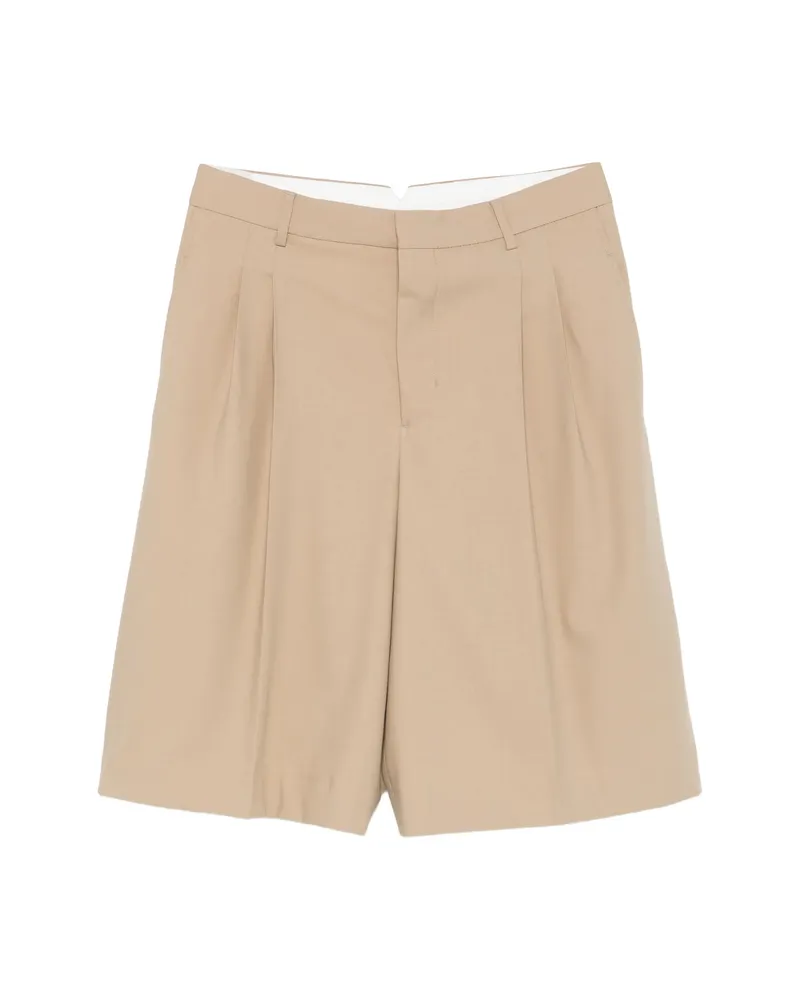 AMI Paris Wide Leg Pleated Shorts Neutrals