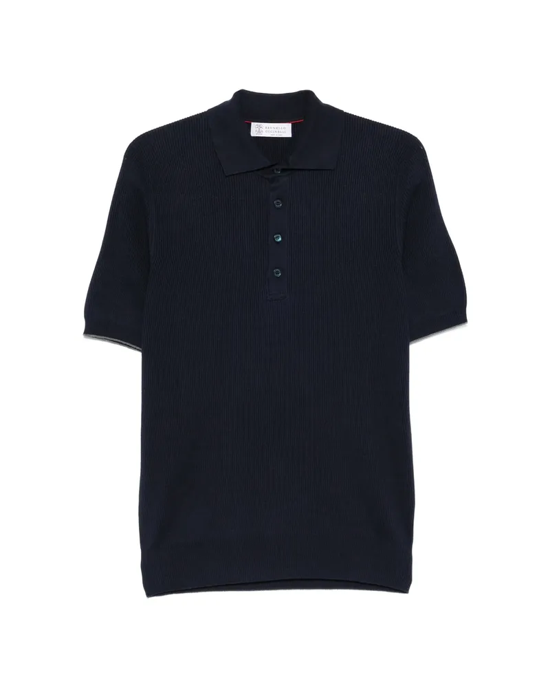 Brunello Cucinelli Ribbed Polo Shirt Blue
