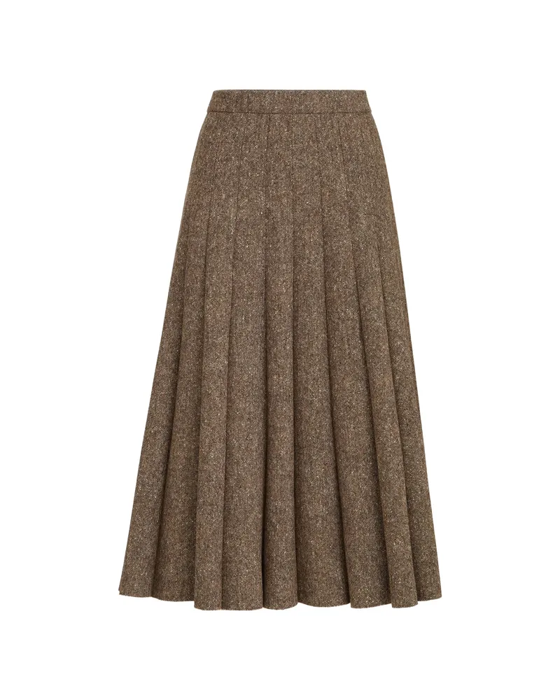 Brunello Cucinelli Virgin Wool Donegal Pleated Skirt Brown