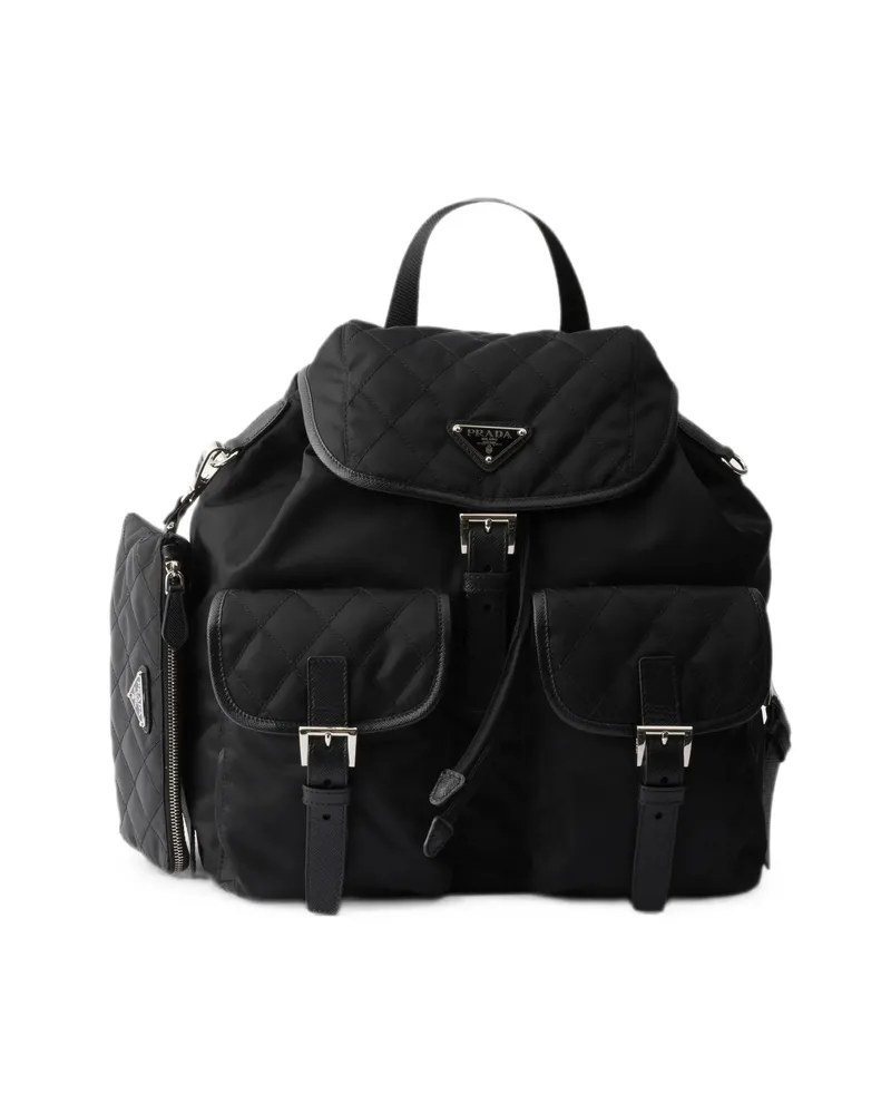 Prada Medium Quilted Re-Nylon Backpack With Saffiano Leather Trim Black
