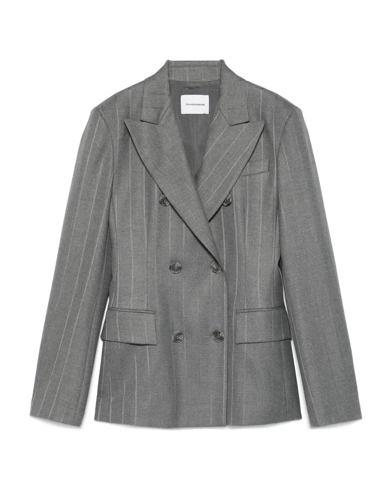 ANDAMANE Pinstripe Double-breasted Blazer Grey