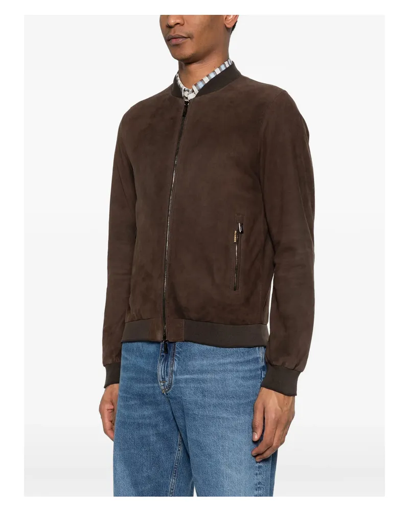 MOORER Suede Bomber Jacket Brown
