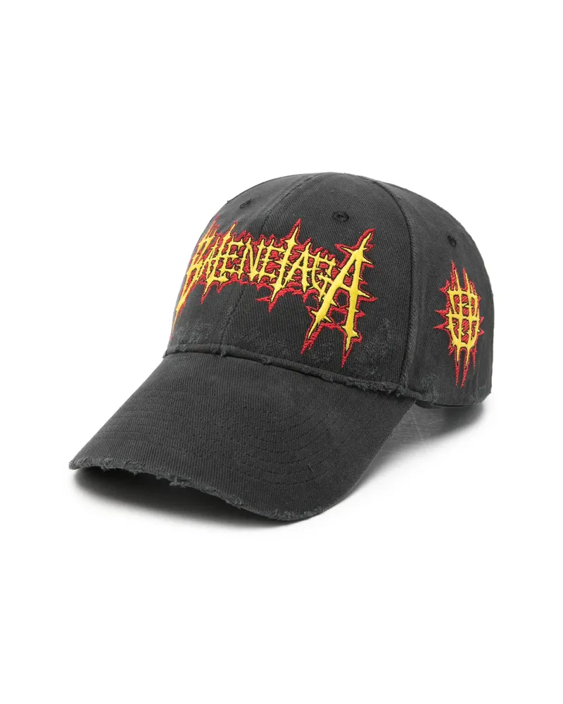 Balenciaga Embroidery Distressed Baseball Cap Black