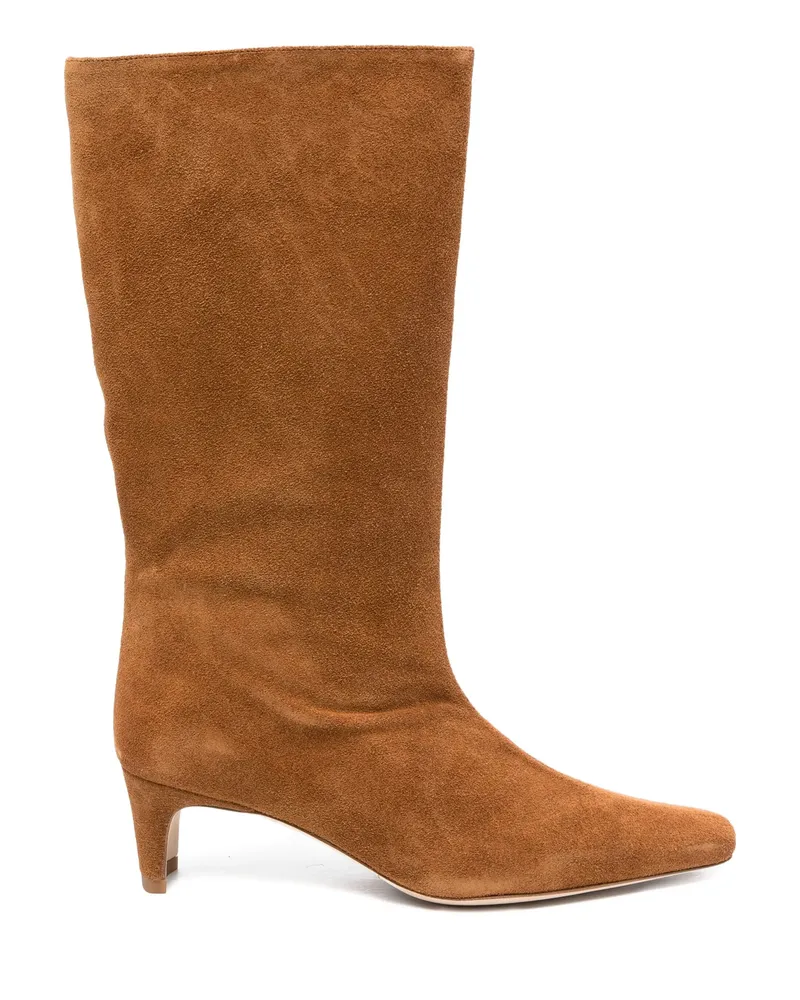 STAUD 60mm Wally Suede Leather Pointed-toe Boots Neutrals