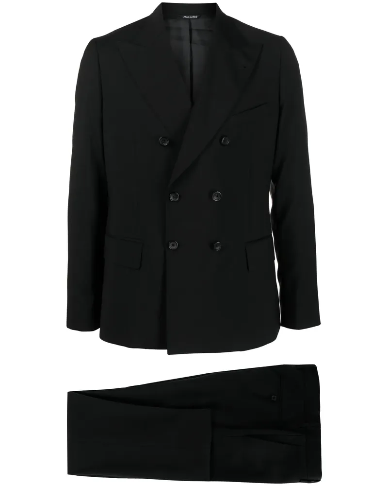 ERALDO Peak-lapel Wool Double-breasted Suit Black