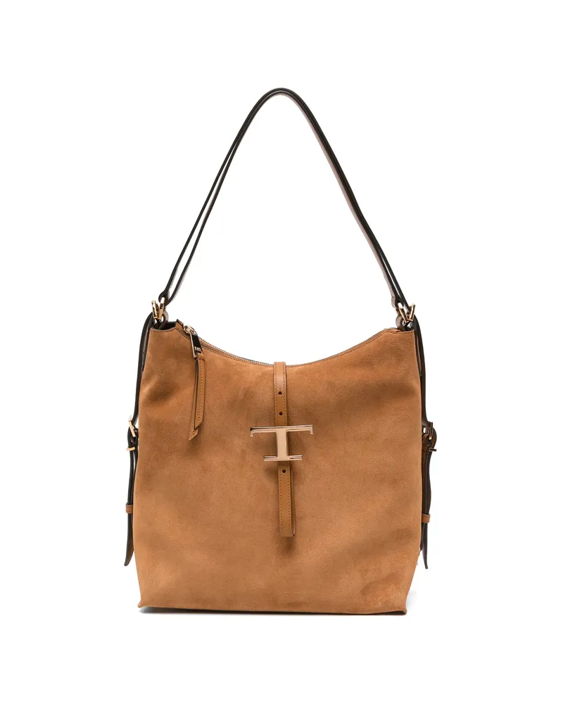 TOD'S T Timeless Suede Tote Bag Neutrals