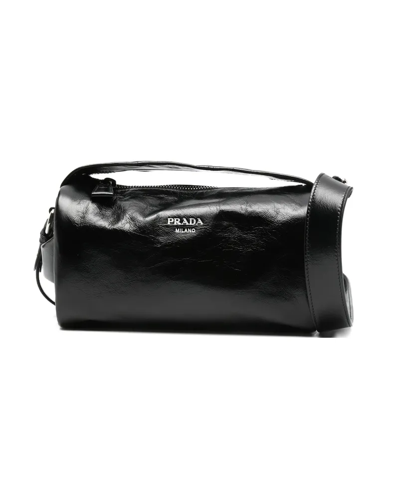 Prada Leather Logo Messenger Bag Black