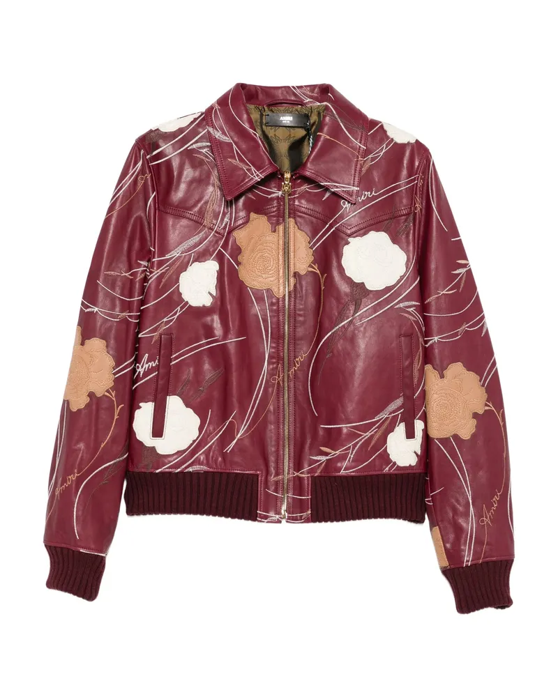 Amiri Floral-embroidered Leather Jacket Red