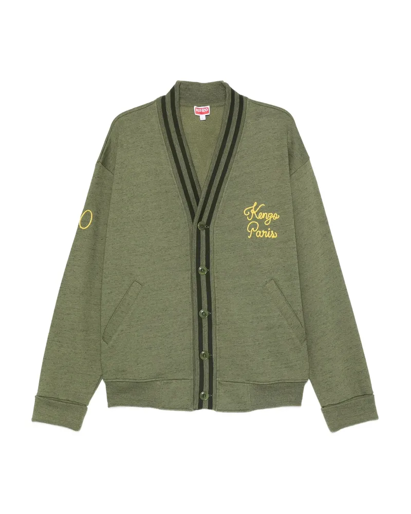Kenzo Paris Chainstitch-embroidered V-neck Cardigan Green