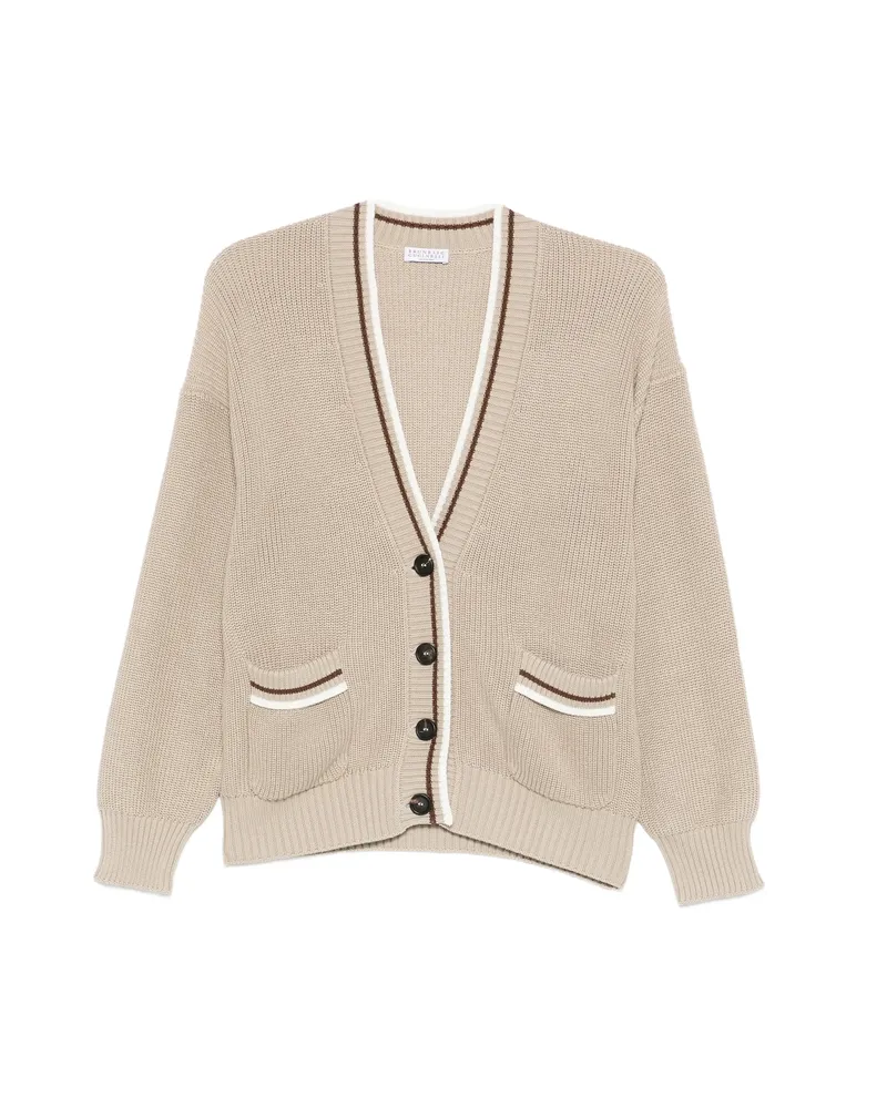 Brunello Cucinelli Buttoned Striped-detail Cardigan Neutrals