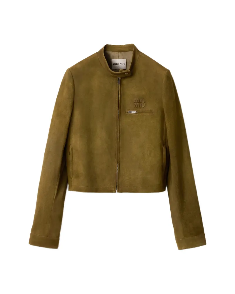 Miu Miu Waxed Suede Jacket Green