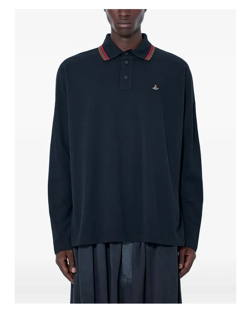 Vivienne Westwood Embroidered Long-sleeve Polo Shirt Black
