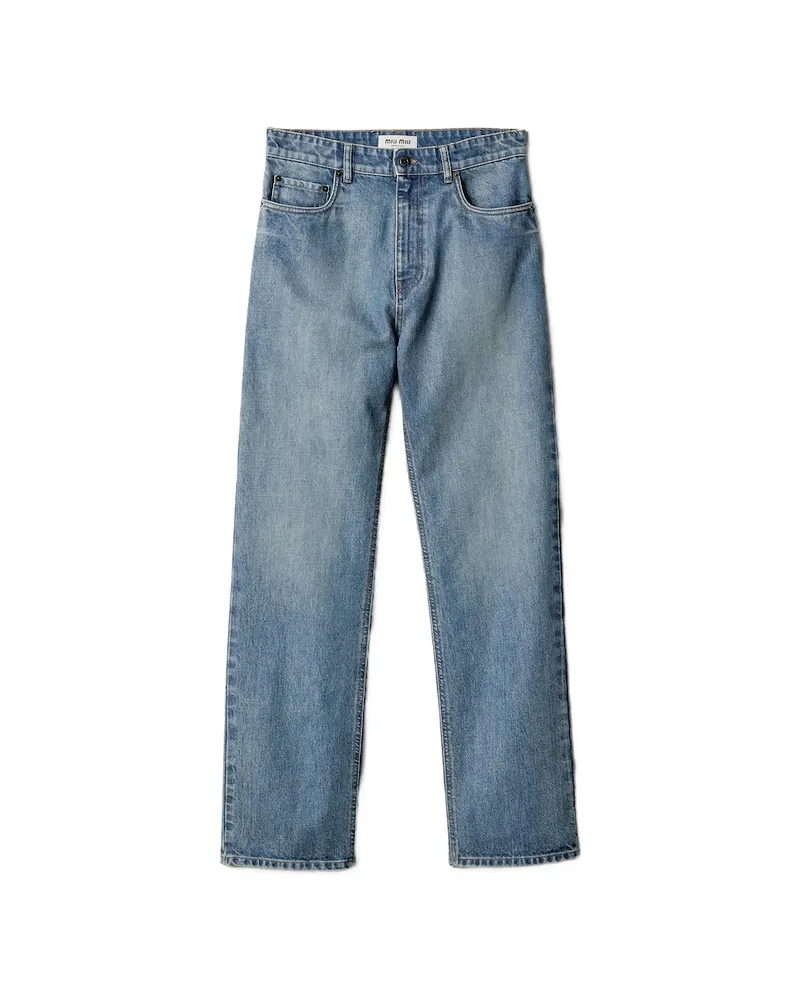 Miu Miu Embroidered-logo Regular Jeans Blue