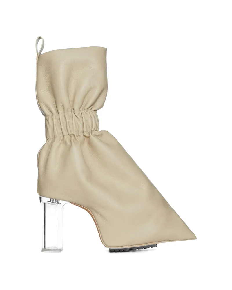Rick Owens Taquito Ruched Leather Boots Neutrals