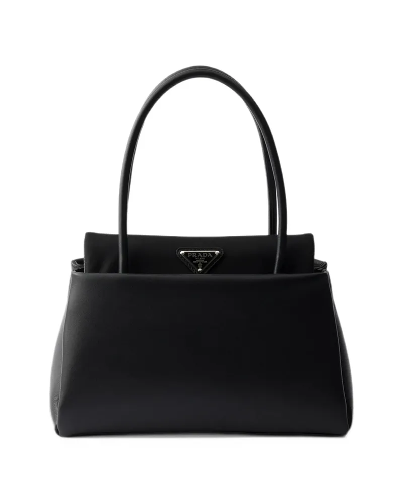 Prada Passage Small Leather Bag With Re-Nylon Flap Black