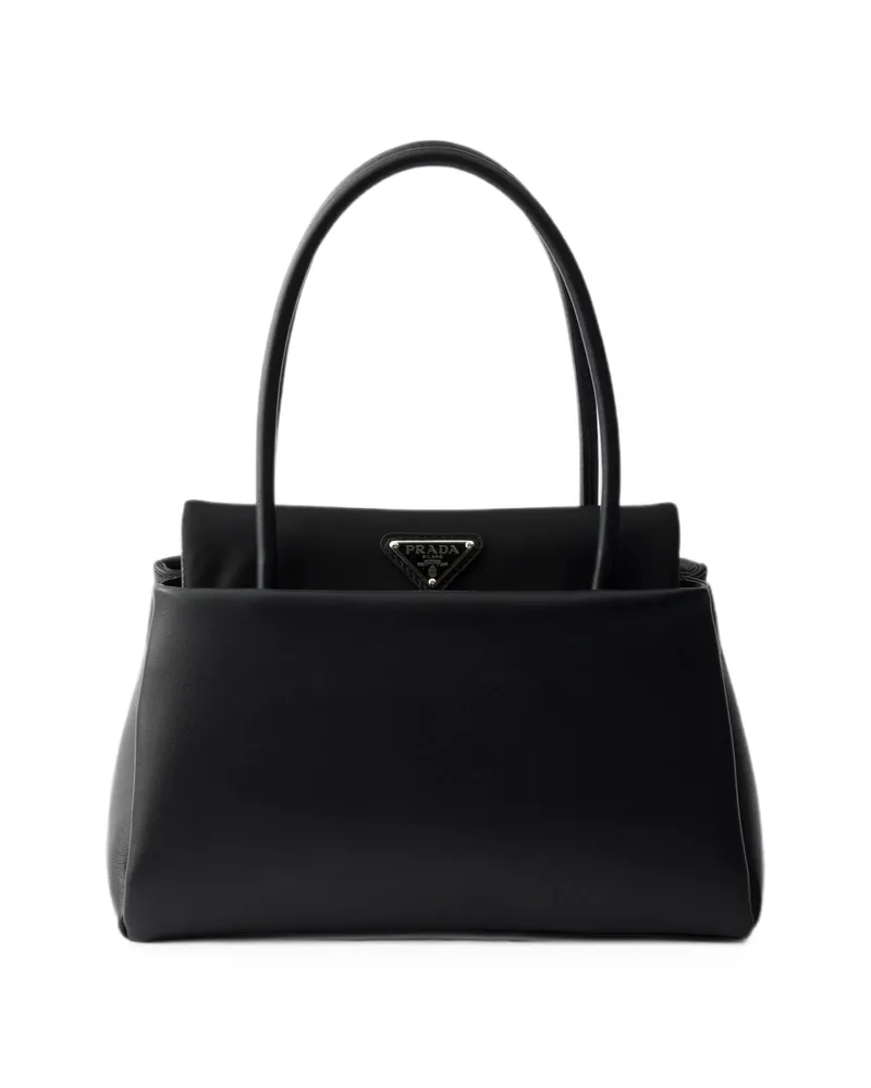 Prada Passage Small Leather Bag With Re-Nylon Flap Black