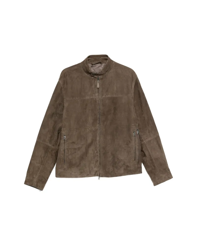 Brioni Suede High-neck Jacket Brown