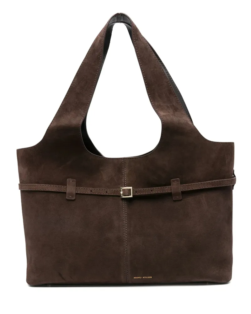Manu Atelier Buckle-detail Suede Tote Bag Brown