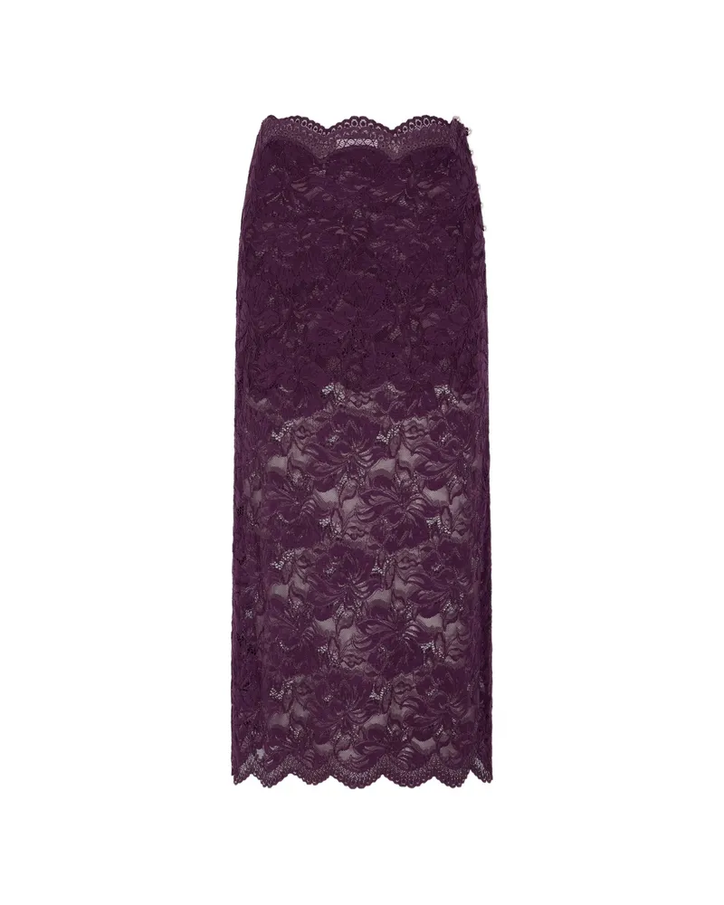 Paco Rabanne Midi Skirt In Layered Lace Purple