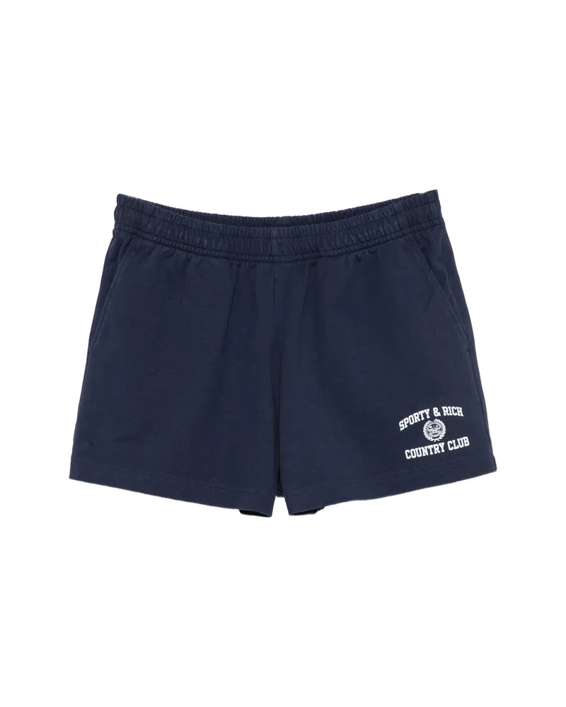 SPORTY & RICH Logo-print Elasticated Shorts Blue