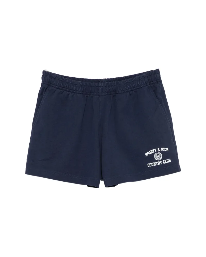 SPORTY & RICH Logo-print Elasticated Shorts Blue