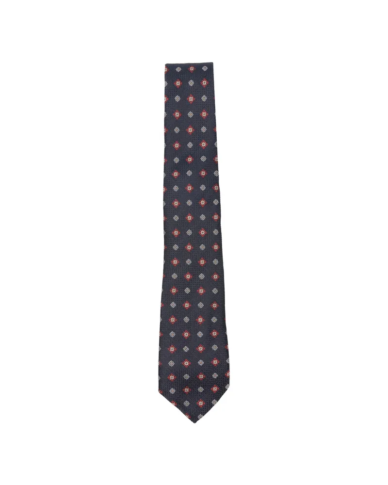 Canali Geometric-pattern Pointed-tip Tie Blue