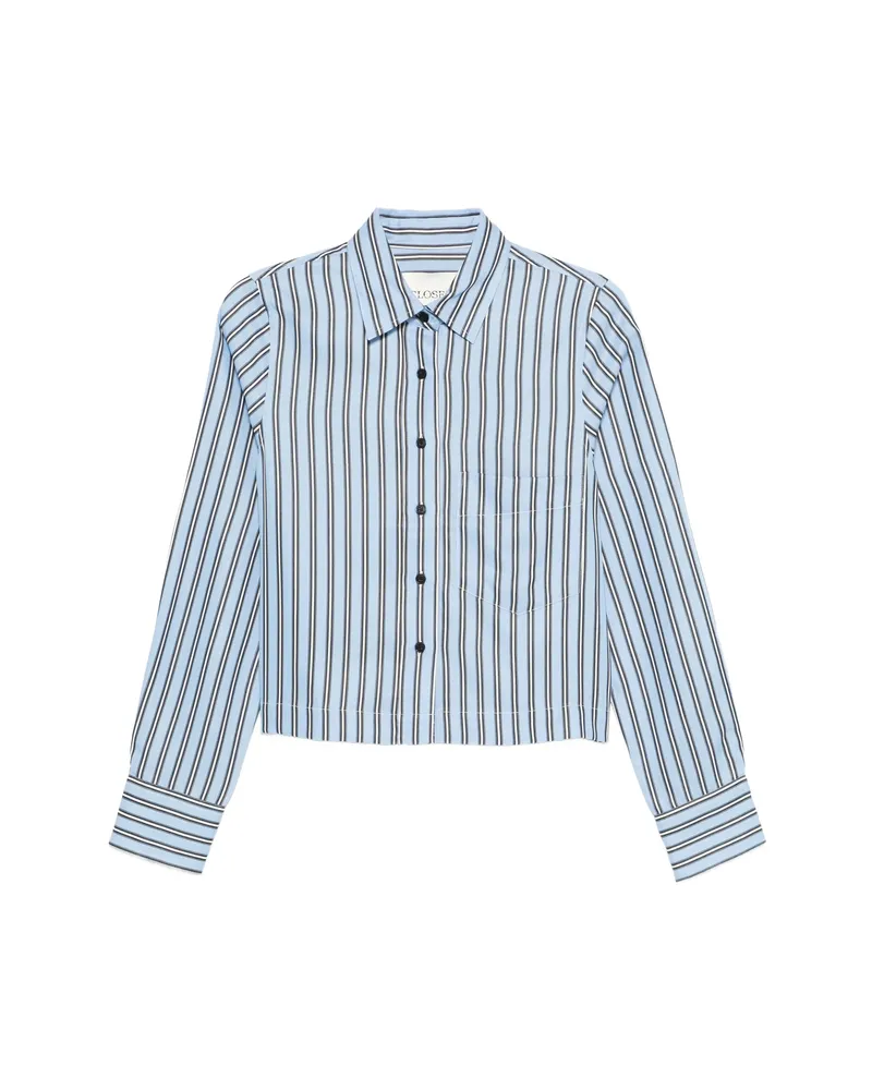 Closed Striped Cropped Shirt Blue