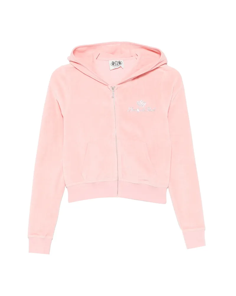 SPORTY & RICH X Juicy Couture Rhinestone-embellished Velour Hoodie Pink