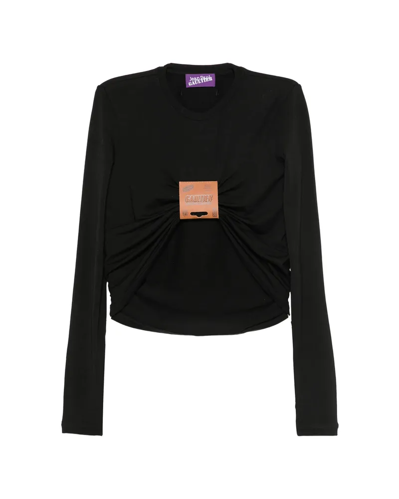Jean Paul Gaultier Gathered Logo-patch Top Black