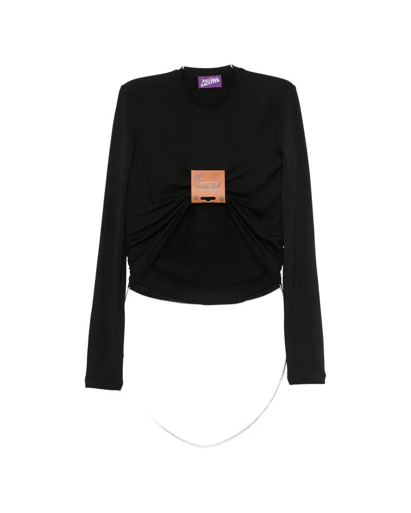 Jean Paul Gaultier Gathered Logo-patch Top Black