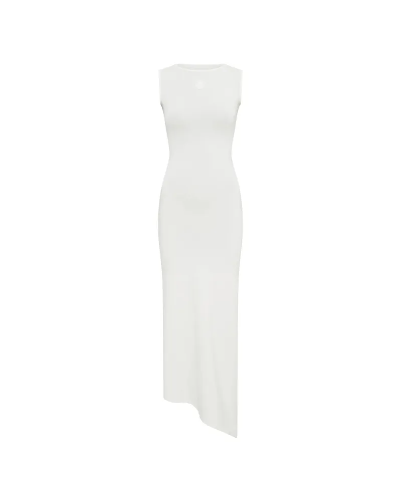 Marine Serre Pearl Logo Asymmetrical Midi Dress White
