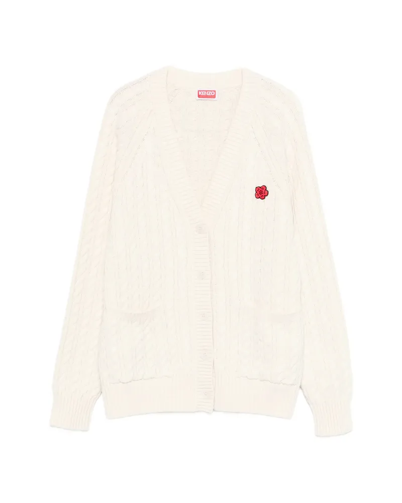 Kenzo V-neck Flower-embroidered Cardigan Neutrals