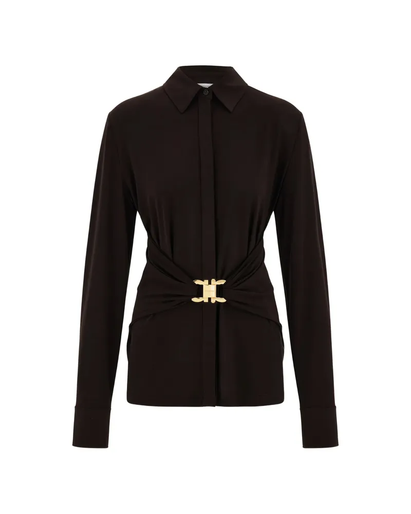 Ferragamo Viscose Shirt With Gathered Waist Brown
