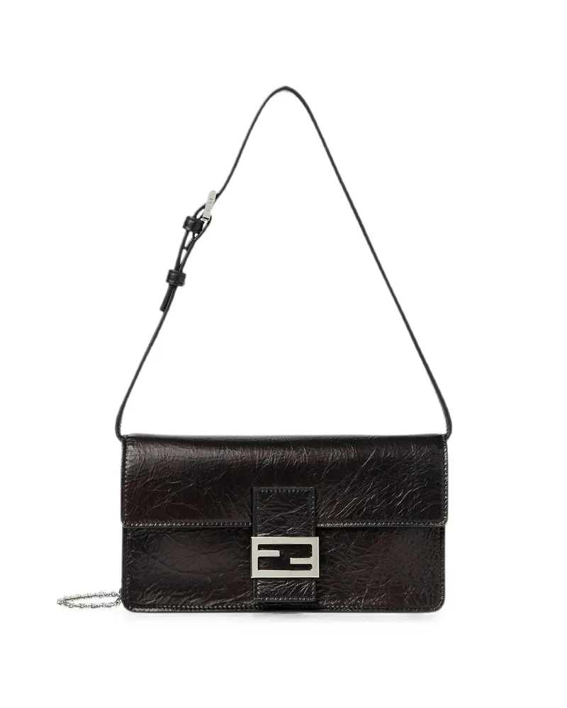 Fendi Tuve Logo-plaque Leather Wallet On Chain Black
