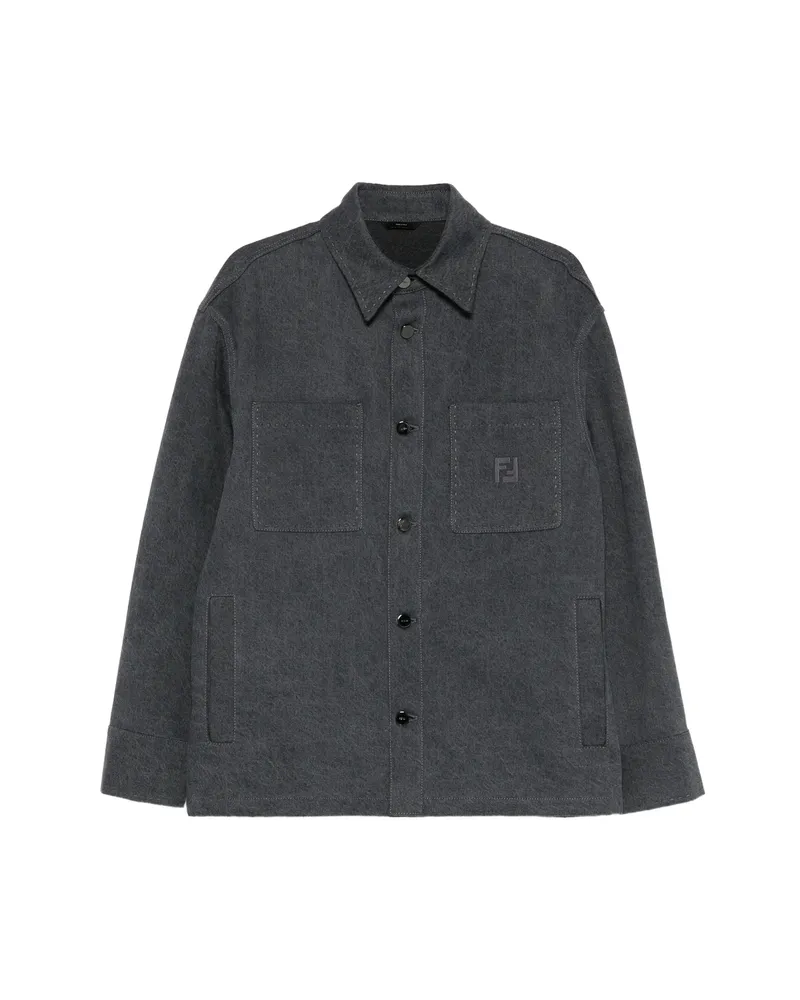 Fendi Logo-appliqué Shirt Jacket Grey