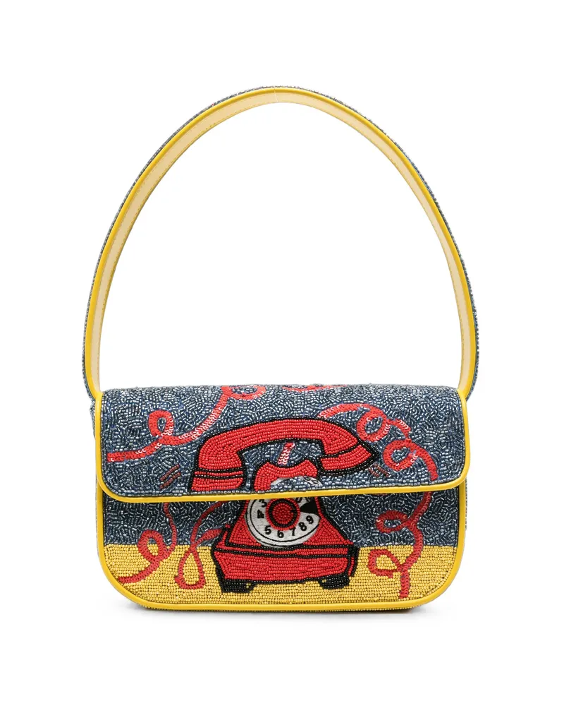 STAUD Tommy Hotline Bead-embellished Shoulder Bag Blue